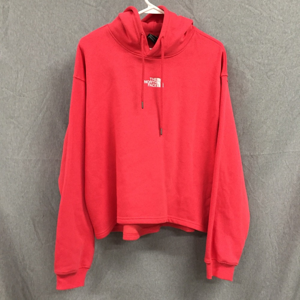 The‎ North Face Womens XL Half Dome Pullover Salmon Pink Logo Fleece Crop